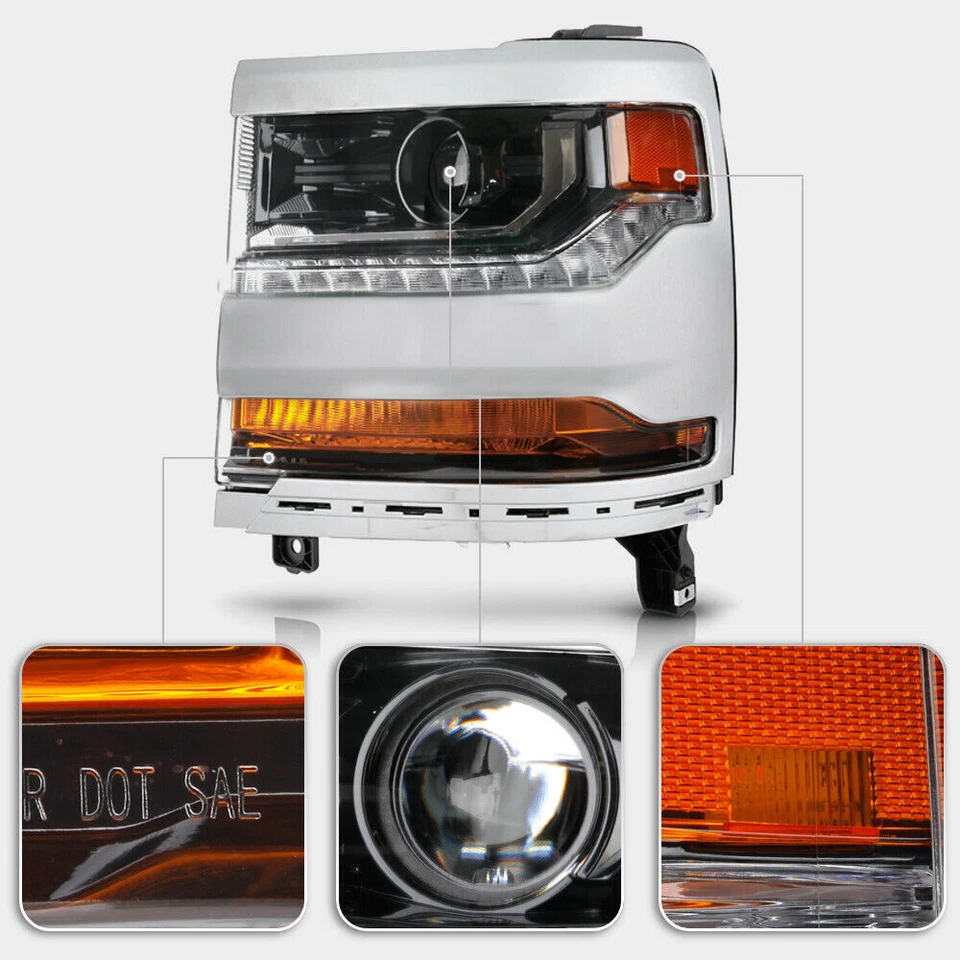 ✅ Faros proyectores LED DRL xenón HID cromados para Chevy Silverado 1500 16-18 Foto 4 de 4