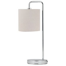 Modern Chrome Arched 46cm Table Lamp Bedside Light Natural Linen Shade