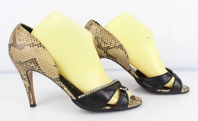 PEDRO GARCIA Escarpins ouverts tout cuir noir python strass T 40 Très bon état - Photo 1/4