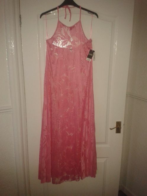 Brand New George Ladies Pink Lace Plain Floral Maxi Beach Dress