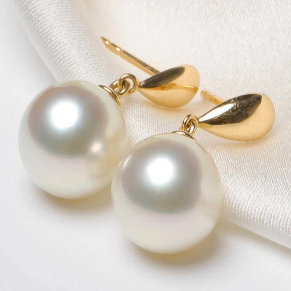 Highlights 16MM White Shell Pearl Earrings 18K Ear Cuff Drop Bridal Dangle Hoop - Изображение 4 из 4