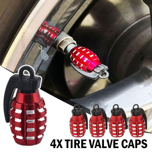 4pcs Red Grenade Aluminum Car Tire Valve Cap Valve Stem Cover Air Dust