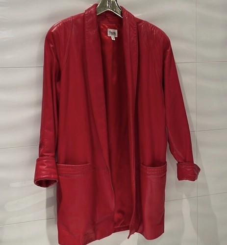 Vintage 80er 90er rote Lederjacke Mantel übergroß Dolman Ärmel Schulterpolster - Bild 2 von 9