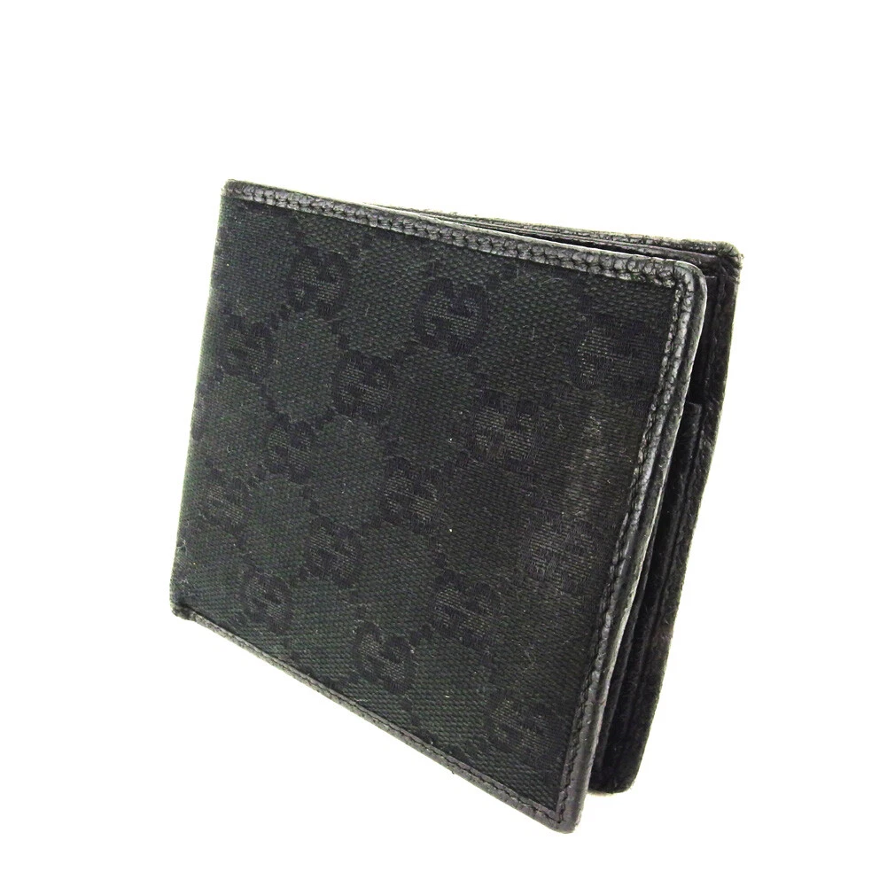 GUCCI Bifold Wallet Men''s GG canvas black canvas leather sale  used L2674