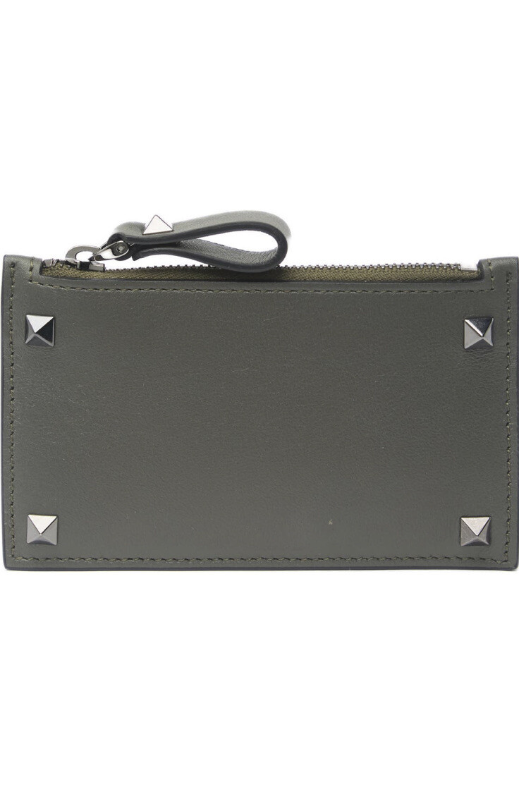 New Auth Valentino Garavani Leather Studded Card Holder