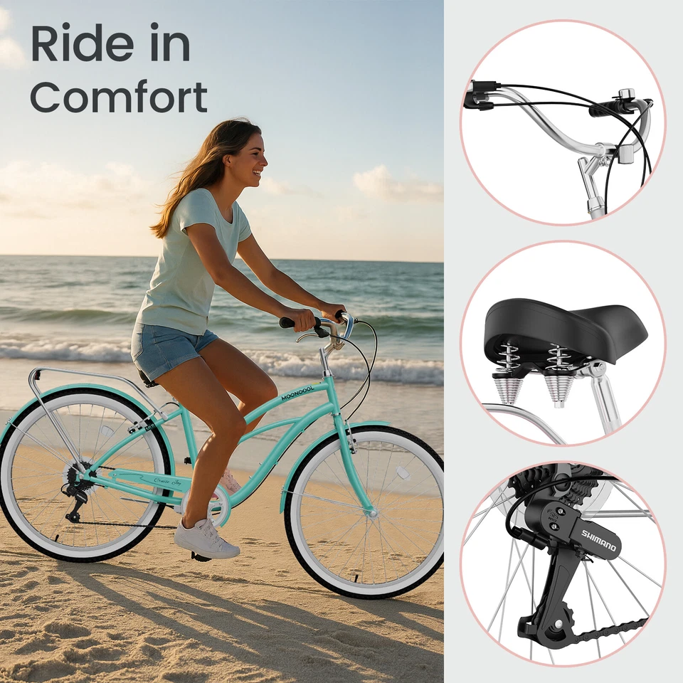 MOONCOOL Cruiser Bike For Men, Women Cruiser Bike 24" City Bike Commuter Bicycle - Image 4 of 4