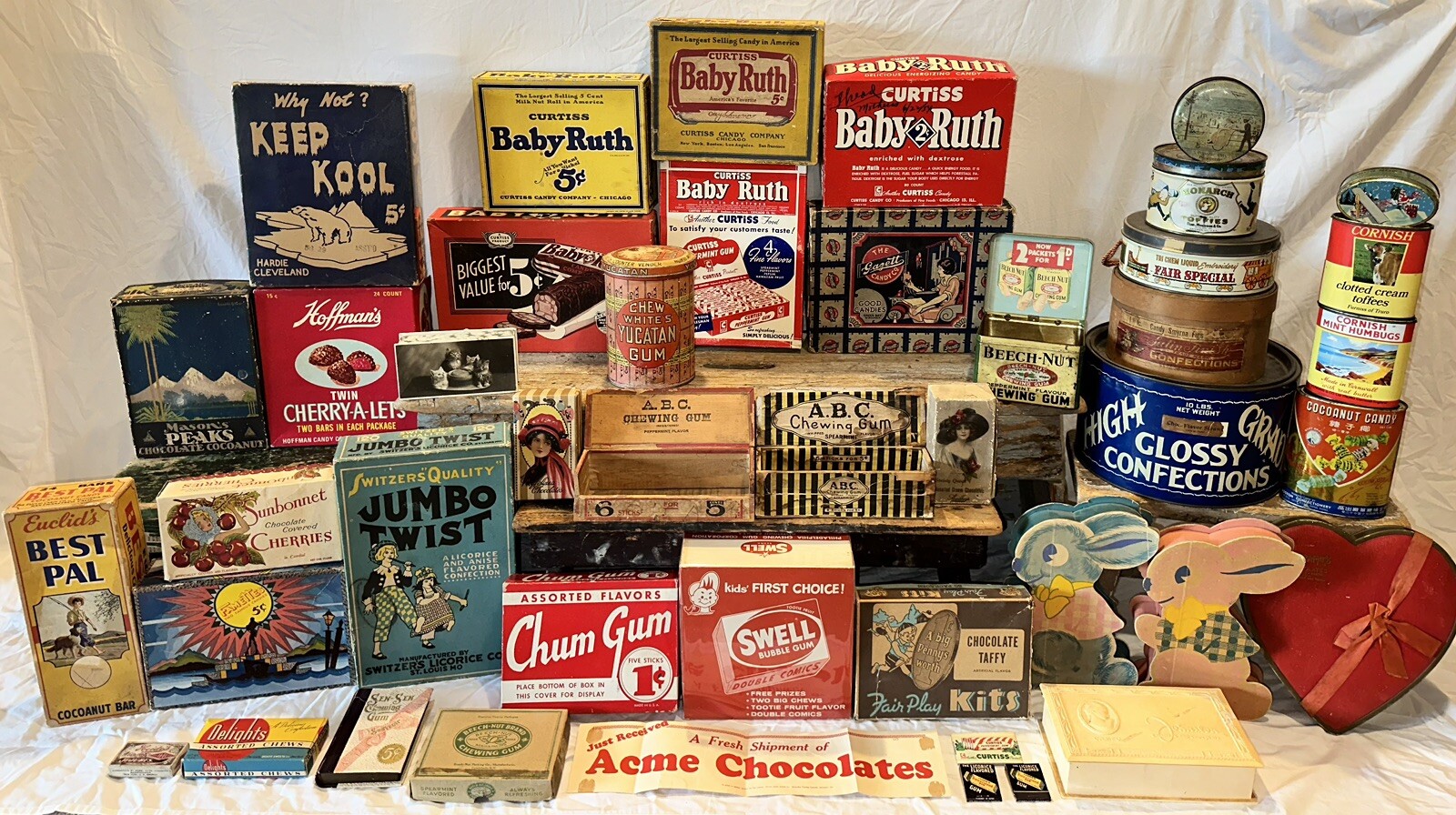 ANTIQUE FAIR PLAY CHOCOLATE TAFFY KITS CANDY BOX KIDS PLAYING HOOP