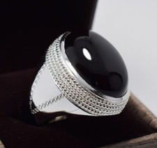 Yemeni Black Aqeeq ring for men Sterling Silver 925 Handmade Agate