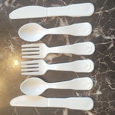 rare vtg Fisher Price Fun W Play Food Pretend White Fork Spoon knife Replacement