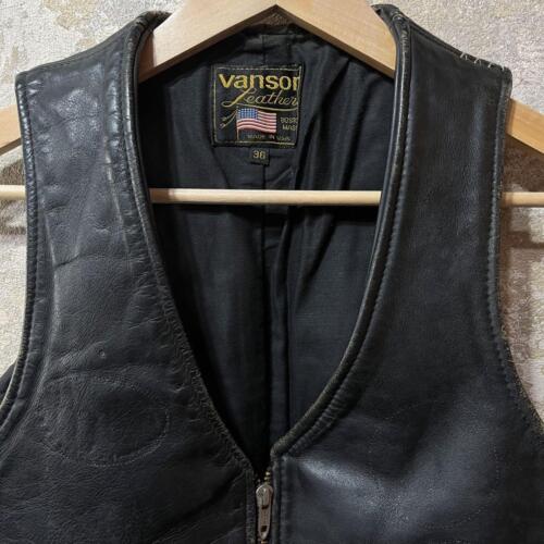 Vanson Punching Leather Jacket Vest Color Black Studs Star Size US36 Used - Picture 2 of 12