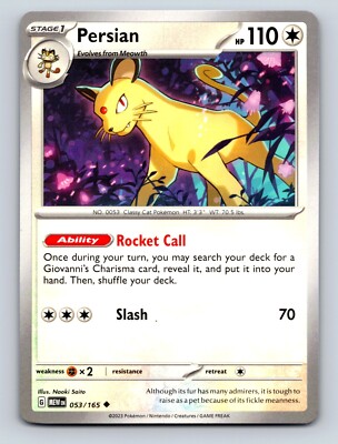 Persian HP 110 Rocket Call Slash Rarity White Card Pokémon | eBay