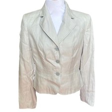 ANN TAYLOR LOFT Blazer Khaki Light gray Size 4 Silk Linen Business Formal