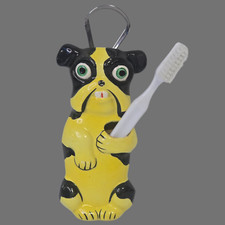 Super Rare Vtg 1950s Yellow Pug Boston Terrier Toothbrush Holder Germany Norwood