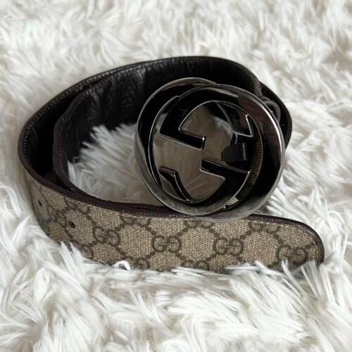 Gucci Silver Beige GG Sprem Interlocking G Belt with Silver Bracket - Picture 1 of 13