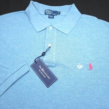 NEW POLO RALPH LAUREN SHIRT -3XB BIG 3XL BLUE HEATHER MESH PIQUE -PINK PONY GOLF