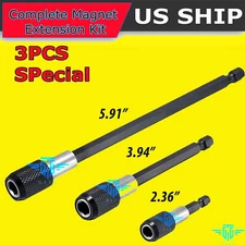 3pc Screwdriver EXTENSION Drill Bit Holder Quick Release 1/4 Hex Shank Magnetic