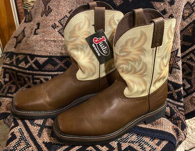 Justin Men's Pull On Wide Square Toe WorkBoots  13D Copper Kettle/Bone SE/WK4683