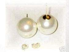 6mm 8mm 10mm CREAM WHITE  Shell Pearl Stud Earrings 14K Solid Yellow Gold Posts