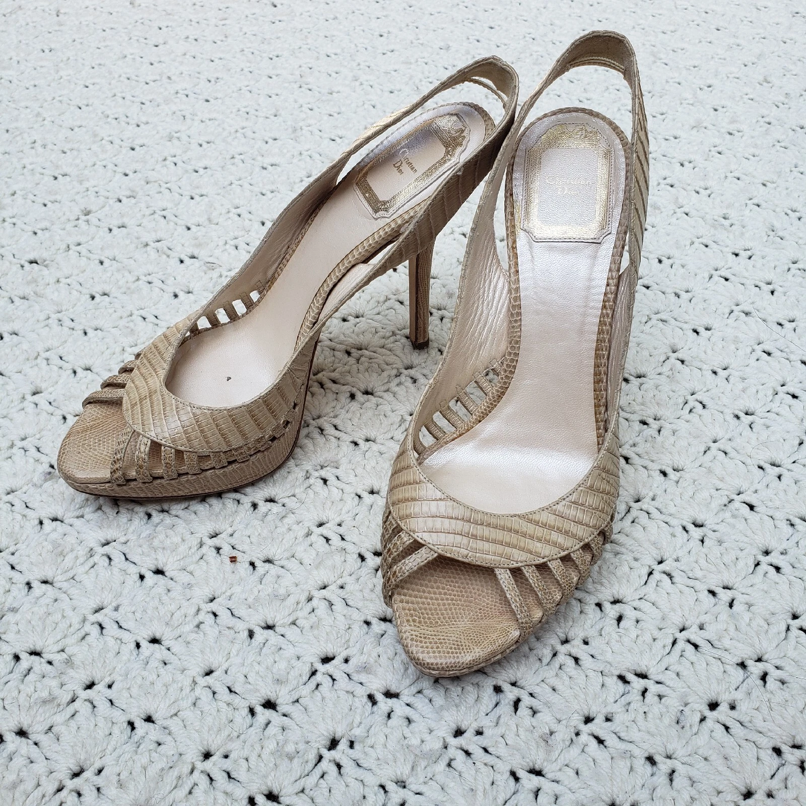 Escarpins chaussures en peau de serpent reptile Christian Dior 4 pouces talons hauts talons ouverts   37