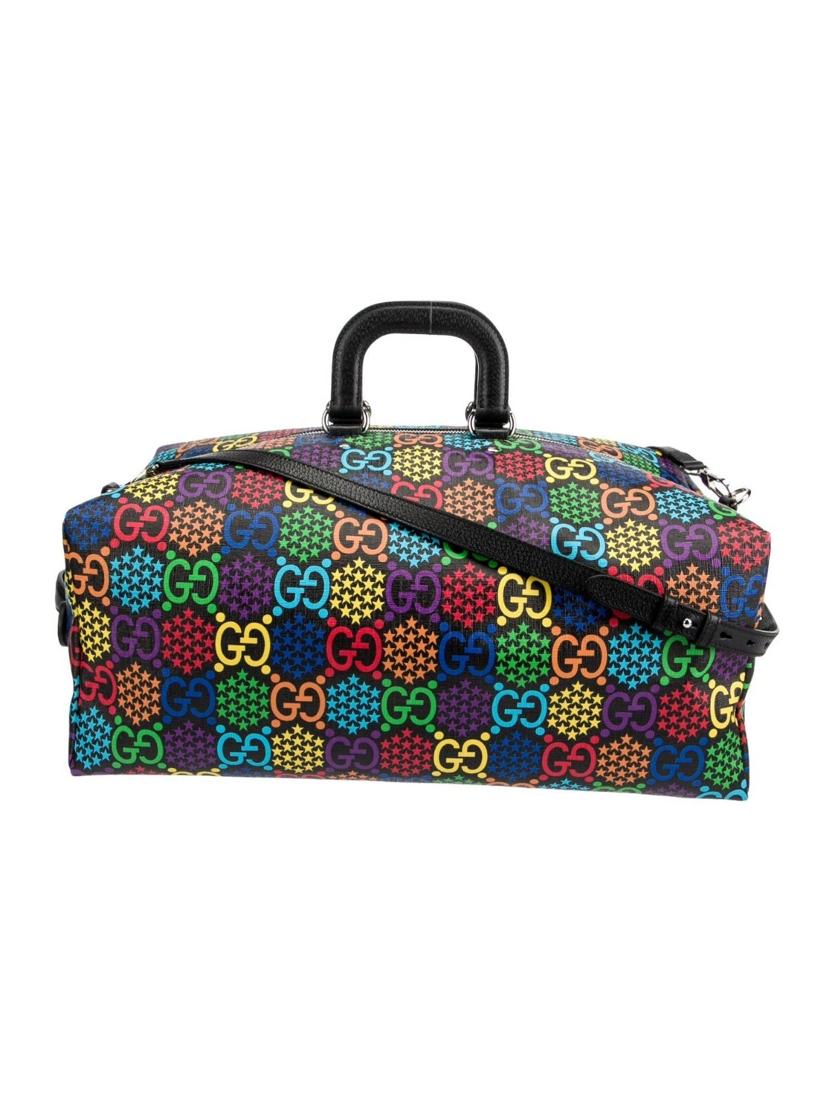 Borsone da viaggio Gucci Psychedelic GG Web monogram nero rivestito tela pelle