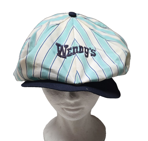 Vintage Wendy's Uniform Zeitungsjunge gestreifte Mütze Kappe blau weiß hergestellt in den USA Ottenheimer