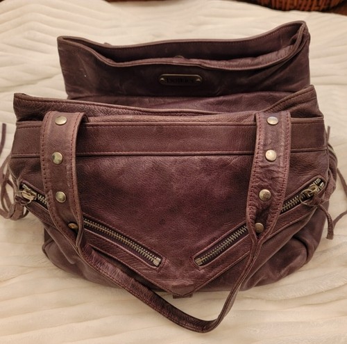 Genuine Leather Botkier Plum Grey Satchel Handbag Great Secondhand Condition - Picture 3 of 10