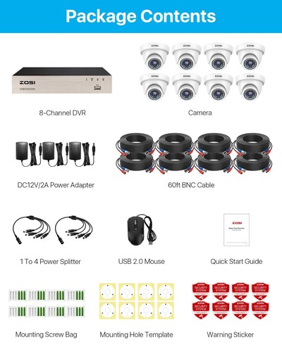 ZOSI 8CH Outdoor Dome Security Camera System 1080p with 5MP Lite DVR for Home - Picture 10 of 10