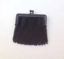 Antique FB/France Real Gun Metal Mesh chatelaine coin purse pendant