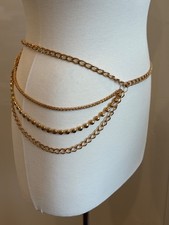 Gold Tone Chain Link Belt 23-41.5" Long Adjustable Multi Layer Design