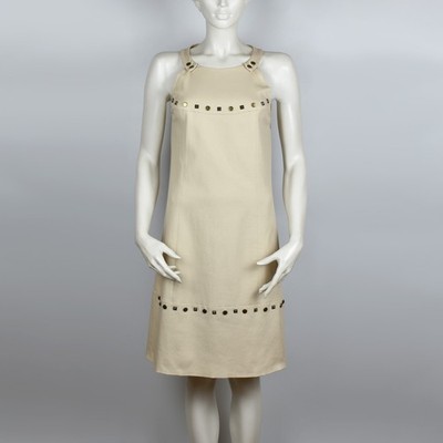 iBlues by MAX MARA Dress Textured Cotton Sleeveless Beige Studded Size 8 US