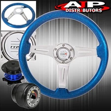 Hub For 90-93 Integra + Metallic Ocean Blue Steering Wheel + Blue Quick Release