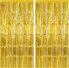 2 Pack Gold Backdrop Birthday Decorations Foil Curtain Backdrop Gold Streamer...