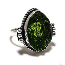 Moldavite Quartz Gemstone 925 Sterling Silver Gift Jewelry Ring Size 10 O177