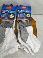 Hanes Cool DRI Men's Ankle Socks Size 6-12 W/Ventilation, 3-Pairs White Lot Of 2