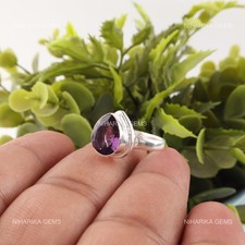 Pear Amethyst Gemstone Promise Solitaire Statement Ring Jewelry Sterling Silver