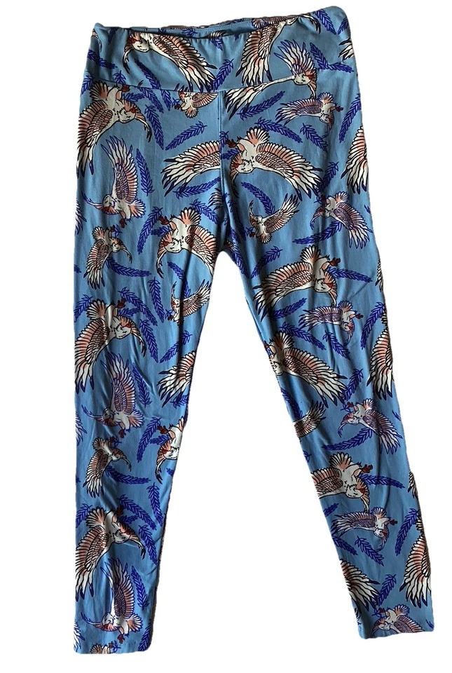 Lote com 2 Leggings LuLaRoe OS Penas de Águia Alta e Curvilínea Tribal Active Wear Calças - Imagem 3 de 4