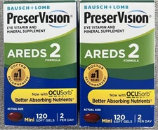 2 PACK PreserVision Areds 2 Formula Eye Vitamin 120 SoftGels EXP 1/26