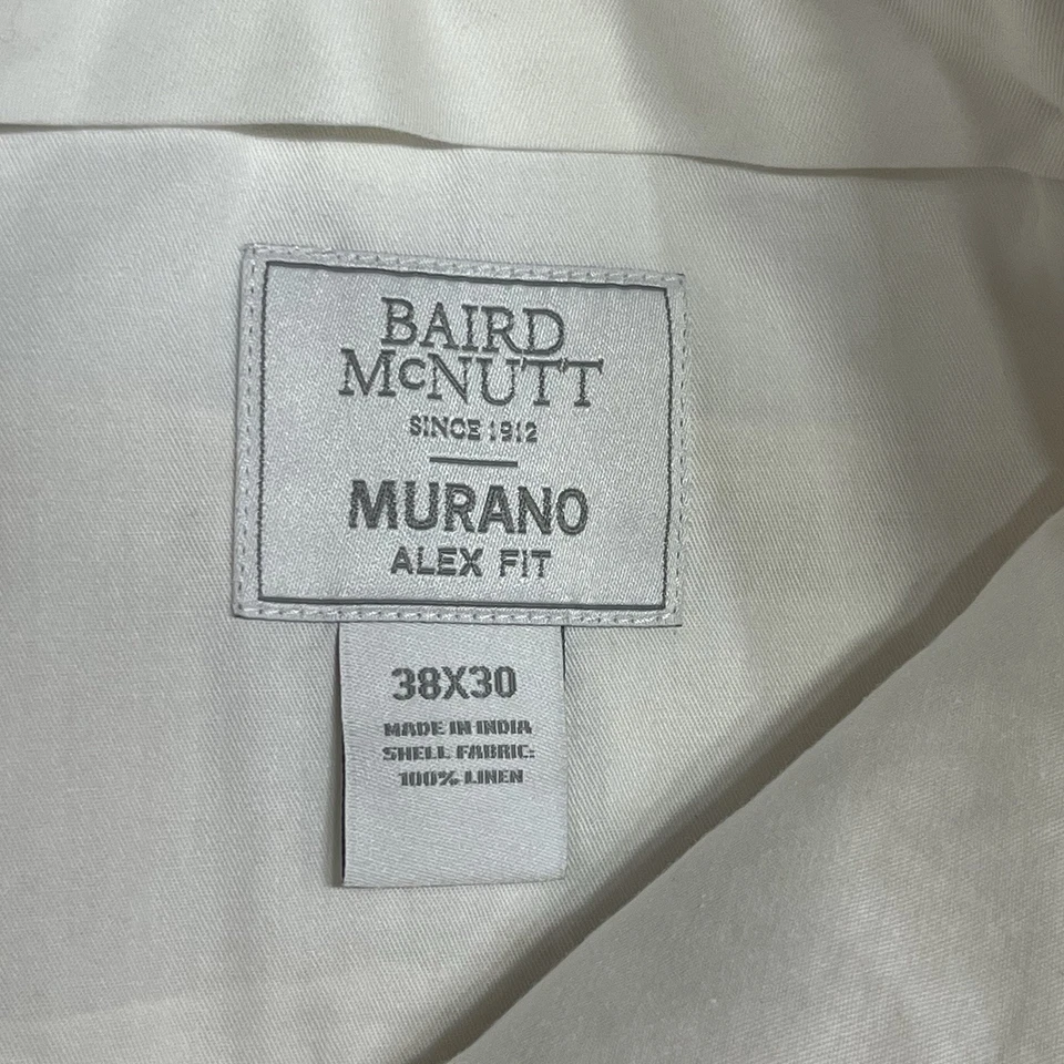 Murano x Baird McNutt Alex Fit Linen Pants Off White Men's Size 38X30 Cuffed - Image 3 of 4