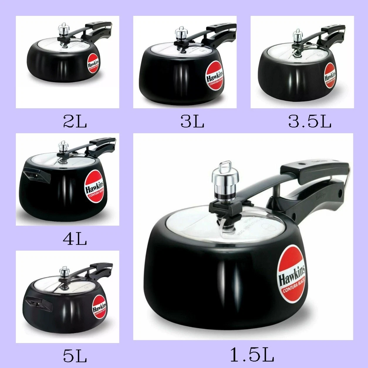 New Hawkins Contura Black Inner Lid Aluminium Pressure Cooker