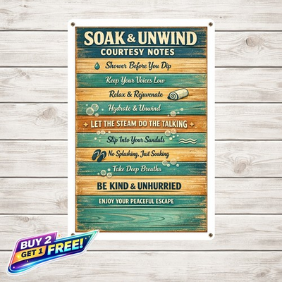 #ad Hot Tub Rules No Electricity Retro Style Metal Wall Plaque 8x12 $12.99