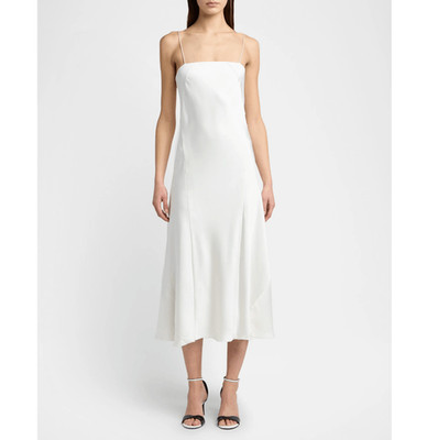 NWT GEORGIO ARMANI  AUTHENTICATED Double Sided Silk Satin White Midi Dress Size
