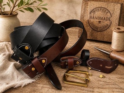 Gürtel Riemen Leder ohne Schnalle höchste Qualität Handarbeit 1,5 cm breit. UK