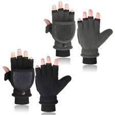 Women Men Winter Fleece Gloves Double Layer Thicken Half Finger Mittens