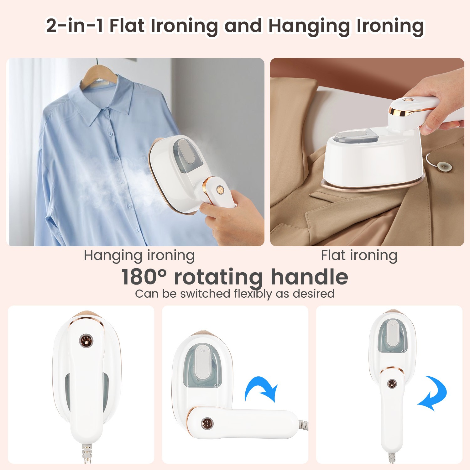 1100 W Clothes Steamer Portable Iron LCD Screen Powerful Steam Clothing 2 in 1