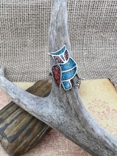 Vintage Southwestern Style Sterling Silver Turquoise Band Ring Size 5.5 5g