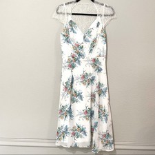 ASOS White Floral Print Knee Length Lace Shoulder Dress Womens 6 Tropical Vaca