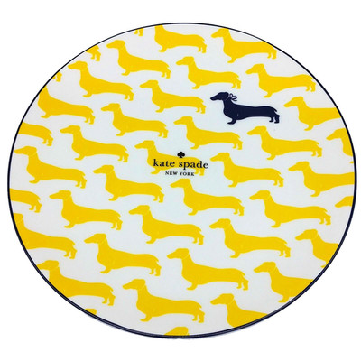 Kate Spade Wickford  Plate Dachshund Dog Yellow Navy Accent Lunch Dessert 9'' Ne