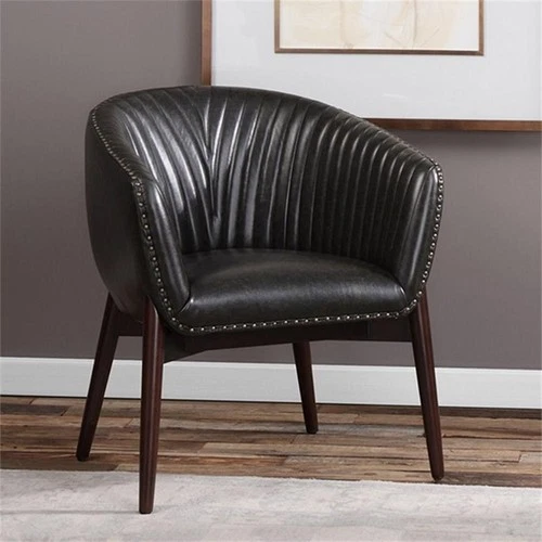 Uttermost Anders Faux Leather and Wood Accent Chair in Black and Brass - Picture 2 of 9