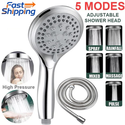 #ad #ad High Pressure Shower Head 5 Settings Handheld Shower Heads Spray With 5 FT Hose $9.89