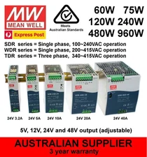 MeanWell SDR TDR WDR Power Supply DIN 75W 120W 240W 480W 960W 5V 12V 24V 48V DC